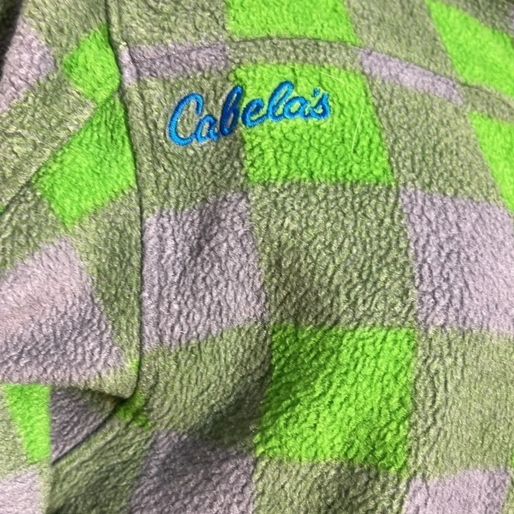 Cabelas Youth Unisex Green Grey Plaid Fleeced Zip Up Jacket Size XL
